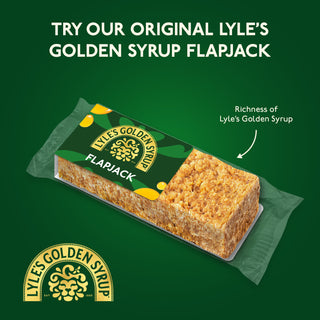 A Lyle's Golden Syrup Flapjack displayed on a green background