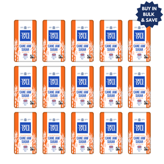 A 15-pack grid of Tate & Lyle Cane Jam Sugar bags arranged in three rows on a white background, with a blue 'BUY IN BULK & SAVE' badge in the top right corner.