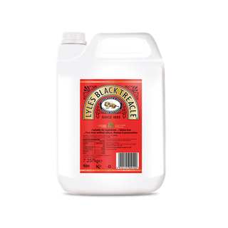 White container with a red label featuring 'Lyles Black Treacle' on a white background