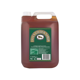 Lyle's Golden Syrup container with green label on a white background