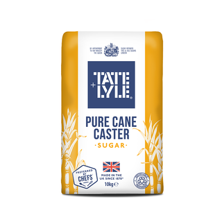 Tate & Lyle pure cane caster sugar bag on a white background