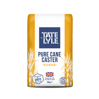 Tate & Lyle pure cane caster sugar bag on a white background