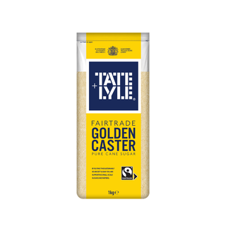 Tate & Lyle Fairtrade Golden Caster sugar package on a white background