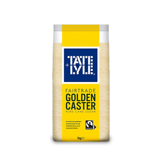 Tate & Lyle Fairtrade Golden Caster sugar package on a white background
