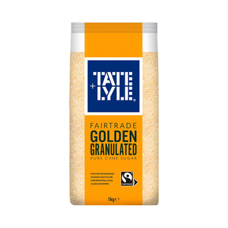 Tate & Lyle Fairtrade Golden Granulated sugar package on a white background