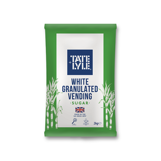 Tate & Lyle white granulated vending sugar package on a white background